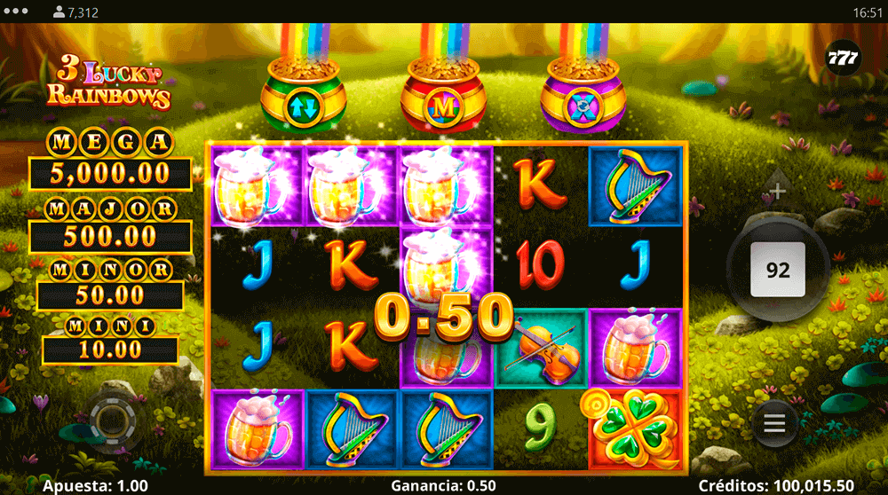 Combinación ganadora en 3 Lucky Rainbows Combinación ganadora en 3 Lucky Rainbows